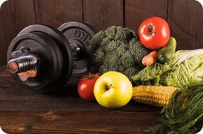 Healthy food and fitness equipment